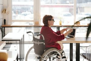 Disabled woman using a laptop