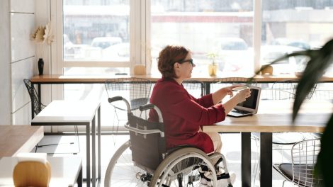 Disabled woman using a laptop